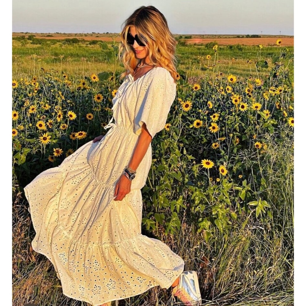 Boho Eyelet Maxi Dress in Cream